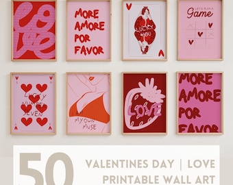 50 Hand-Drawn Valentine's Day Prints: Pink & Red Love Decor (Digital Download)