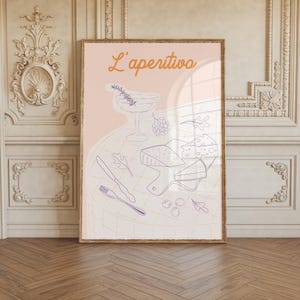 L'Aperitivo Aperitif Wine Bar Drink Cocktail Orange Kitchen Dining Room Wall Art Modern Minimalist Print Food Decor Cheese Printable Poster