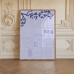 Asian Home Architecture East Asian Inspired Wall Art Japanese Chinese Korean Wabi Sabi Traditional Decor Blue Purple Poster Wall Art Asia