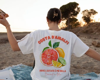 Amalfi Coast Italy Citrus Shirt, Lemon Grapefruit Oversized Back Print T-Shirt, Fruit Shirt Plus Size, Beach Cover Up, Italien Tee Summer