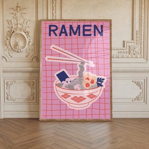 Ramen Chopsticks East Asian Inspired Food Wall Art Bundle Japanese Chinese Korean Wabi Sabi Dopamine Decor Pink Poster Wall Art Asia