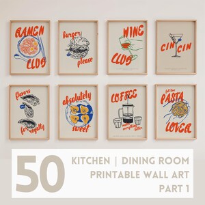 Hand Drawn Kitchen Dining Room Wall Art Set Eclectic Modern Minimalist Prints Coffee Wine Food Decor Trendy Printable Gallery Cin Cin Art
