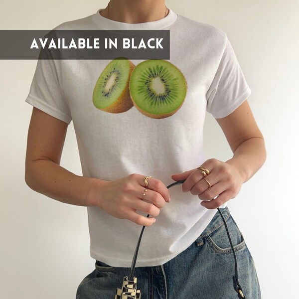 Kiwi Fruit Y2K Baby Tee 90s Style Photo Aesthetic Vegan Shirt Gift for Women Girls Summer T-Shirt 90s Lightweight White Cotton Shirt