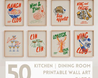 Kitchen Dining Room Wall Art Prints: Modern Food & Drink Decor (Digital Download)