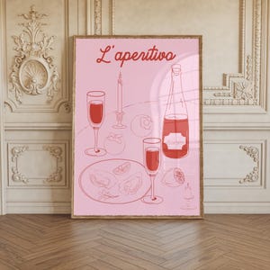 L'Aperitivo Aperitif Wine Bar Drink Cocktail Pink Kitchen Dining Room Wall Art Modern Minimalist Print Food Decor Trendy Printable Poster