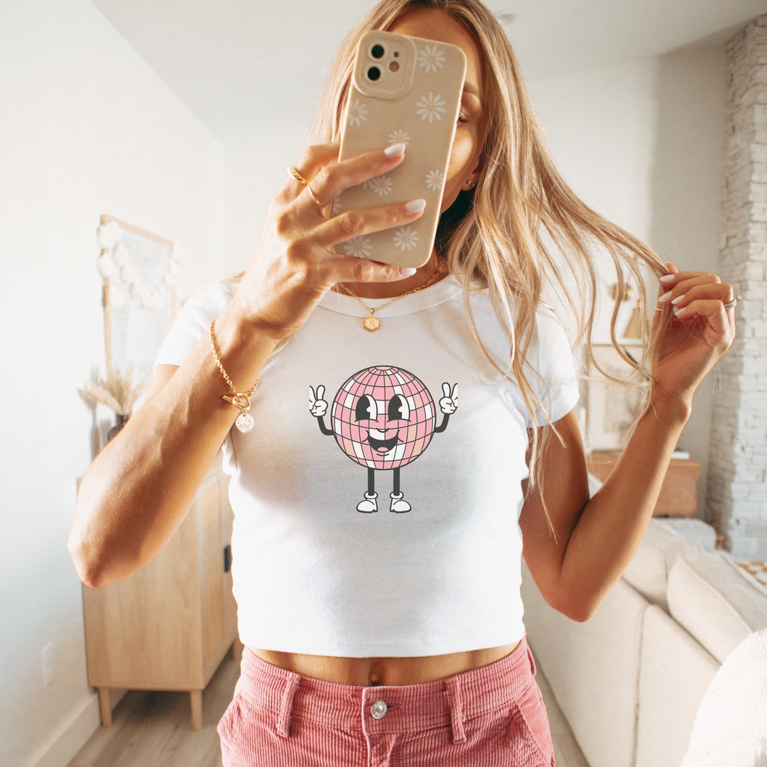 Disco Baby Tee Cherry Disco Ball Baby Tee Y2k Baby Tee 2000s Aesthetic