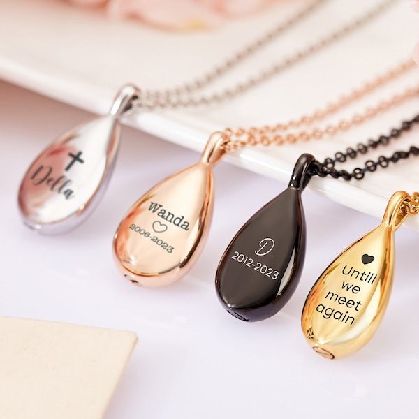 Personalized Teardrop Urn Necklace Pendant for Ashes Pet Ashes Keepsake Dog Cremation Urn Pets Memorial Cremation Jewelry Necklace for Ashes