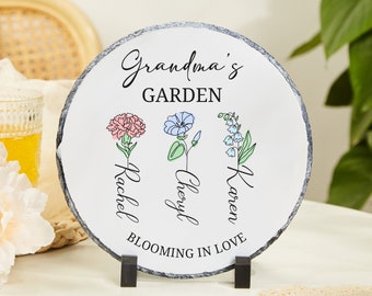 Personalized Garden Stone,Mother's Day Gift,Personalized Stone Birth Flower Gifts,Mom Gift For Her,Grandma Gifts,Birth Flower Garden Stone