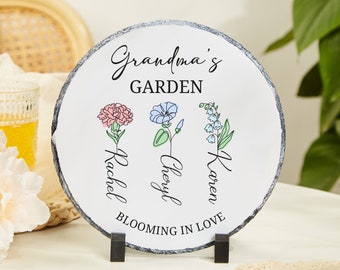 Piedra de jardín personalizada, regalo del día de la madre, regalos de flores de nacimiento de piedra personalizados, regalo de mamá para ella, regalos de abuela, piedra de jardín de flores de nacimiento