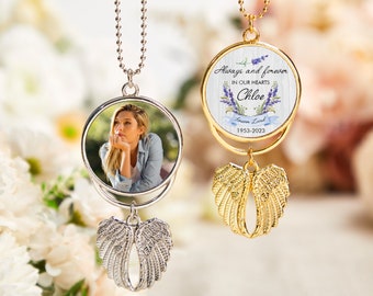 Custom Memorial Car Charm,Angel Wings,Custom Photo Angel Wings Memorial Charm,Rear View Mirror Car Charm Hanger,Memorial Gift,Sympathy Gift