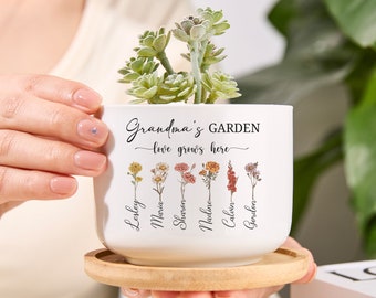 Birth Month Flower Personalized Outdoor Flower Pot,Personalized Mom Gift for Her,Mother's Day Gift,Gift for Grandma,Flower Pot,Potter Plant