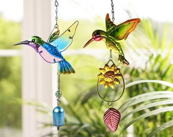 Hummingbird wind chime,wind chime hummingbird metal glass painted,hanging bell Window hanging,Bird sun catcher,Memorial Gifts Sympathy Gift