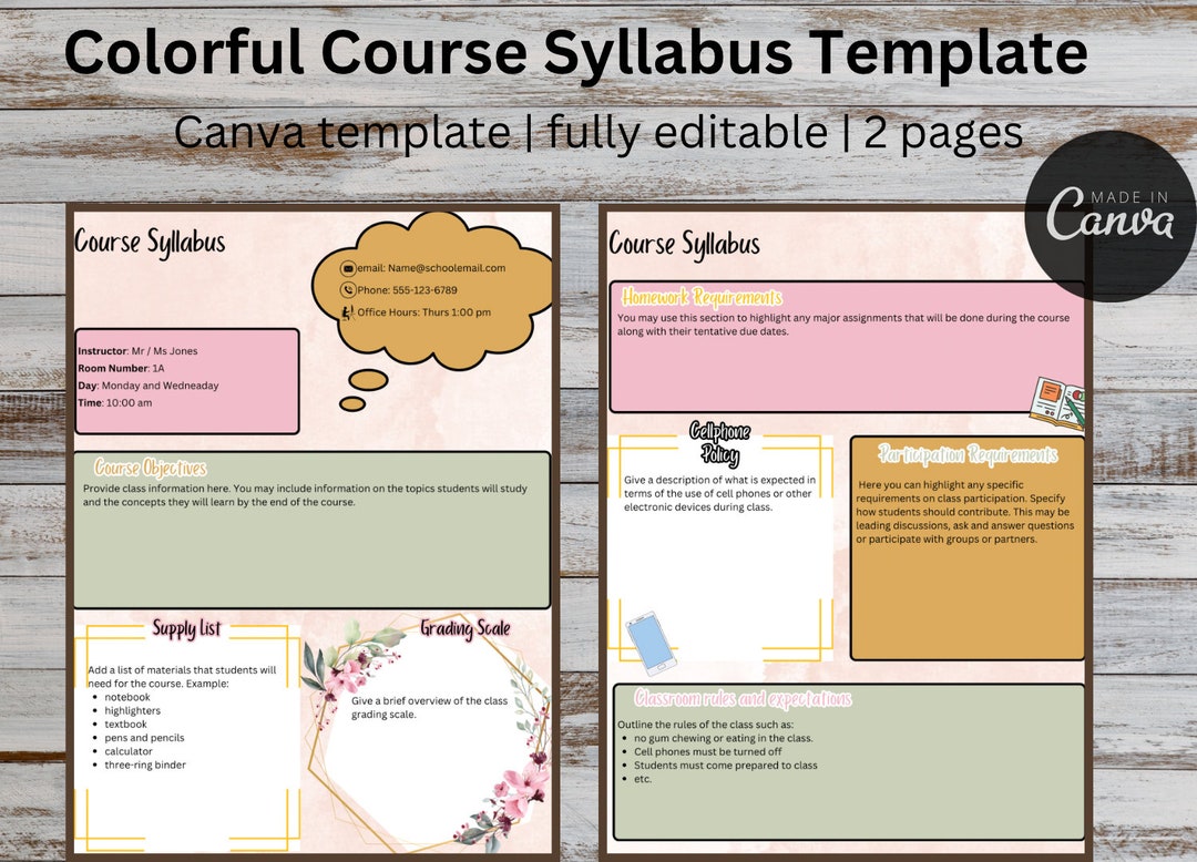 Colorful Syllabus Template Version 3 | Editable Syllabus | Colorful ...