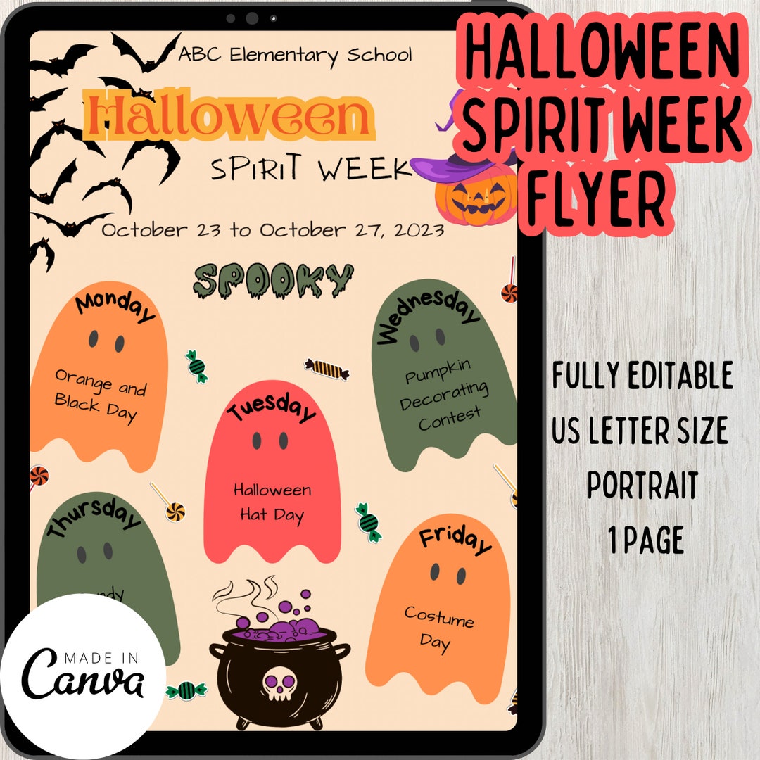 Halloween Spirit Week Flyer Template Fully Editable on Canva Spirit Halloween Spirit Week Flyer Template Fully Editable on Canva Spirit