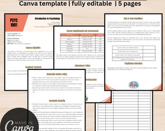 Psychology Syllabus Template v4 | Fully Editable Canva Template | Back to School | Simple College Syllabus Design