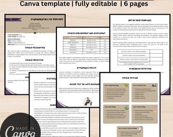 Biology Syllabus Template v1 | Fully Editable Canva Template | Back to School | Simple College Syllabus Design | Introduction to biology