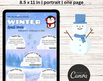 Winter Spirit Week Editierbare Template Version 3 für Schule, Kindergarten oder Arbeit | Winteraktivität Dress Up Week | Winterevents