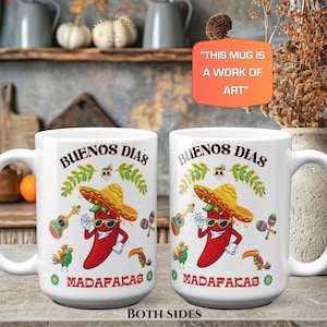 Buenos Dias Madafakas Ceramic 15oz Mug, Funny Spanish Mug, Hot Pepper Mug, Latina gift, Latino Gift, Spanish Mug, Taza en español