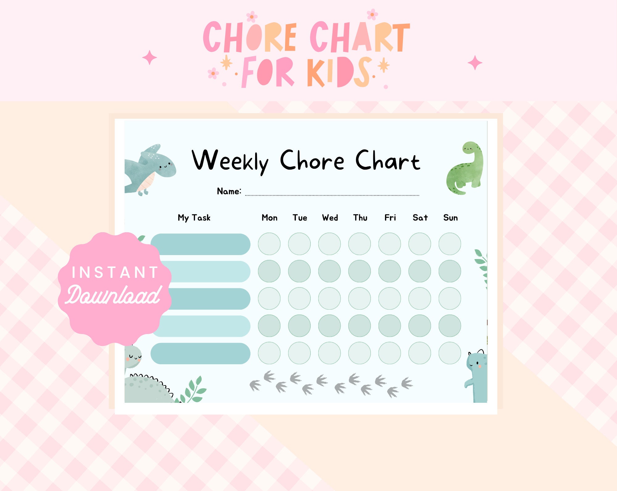 Baby Dinosaur Chore Chart Printable, Chore Chart for Kids Printable ...
