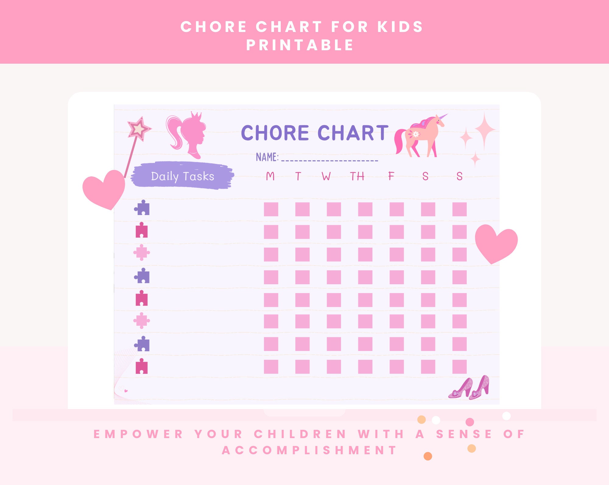 Princess Chore Chart for Kids Printable, Weekly Chore Chart, Reward ...