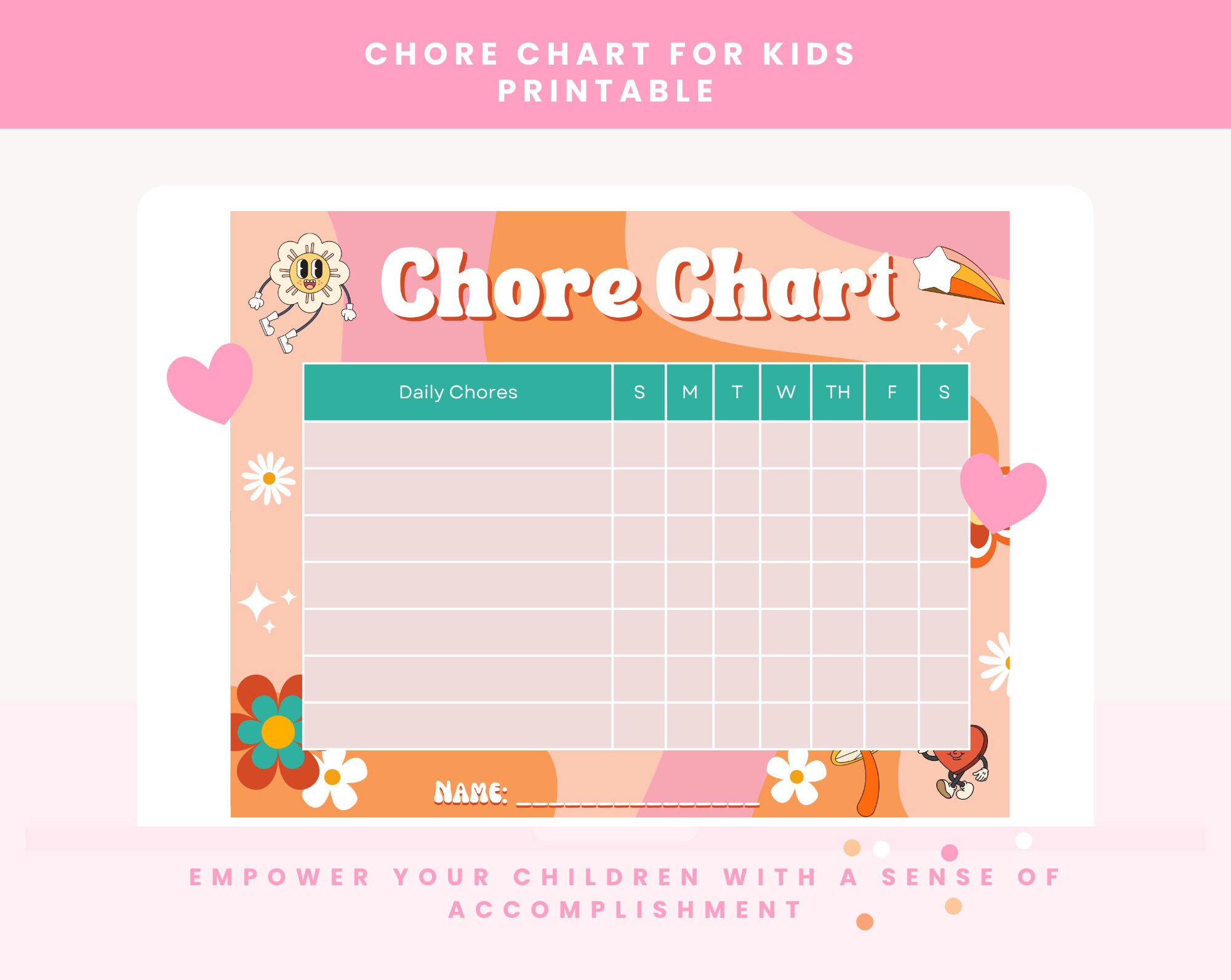 Groovy Retro Chore Chart Printable, Chore Chart for Kids Printable ...