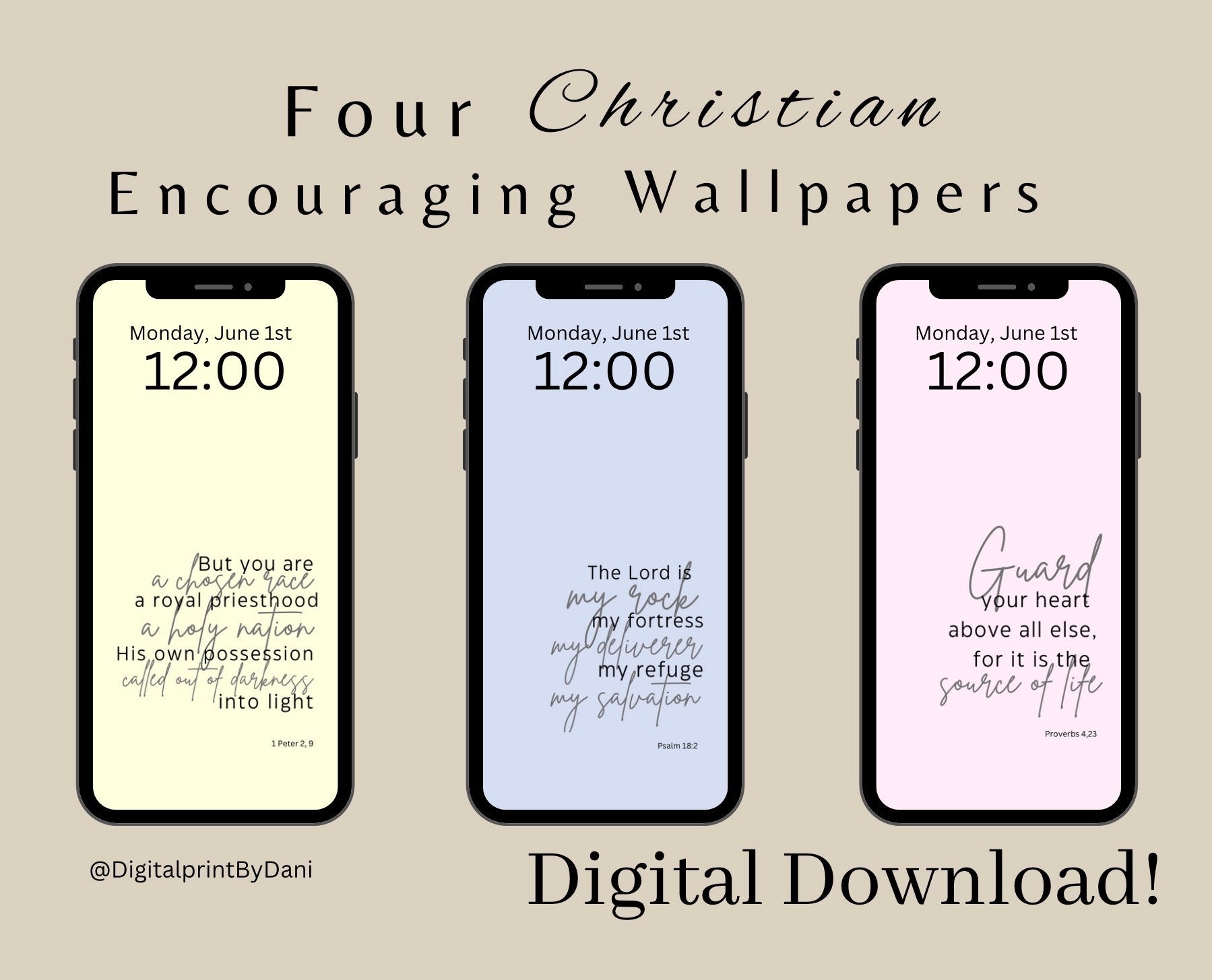 Christian Wallpaper Kit, Walk by Faith Phone Wallpaper, Blue