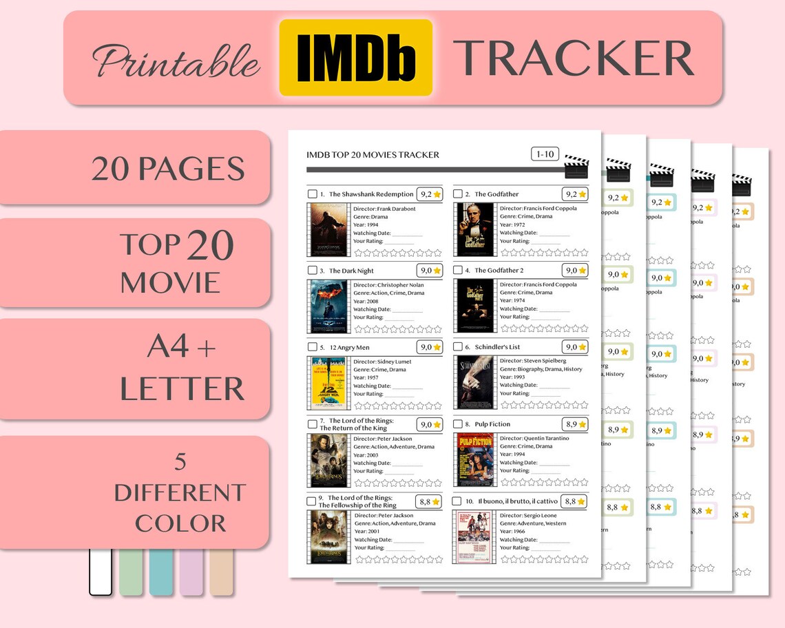 Printable IMDB Movie Tracker, Movie Journal, Movie Log, Movie Bucket ...