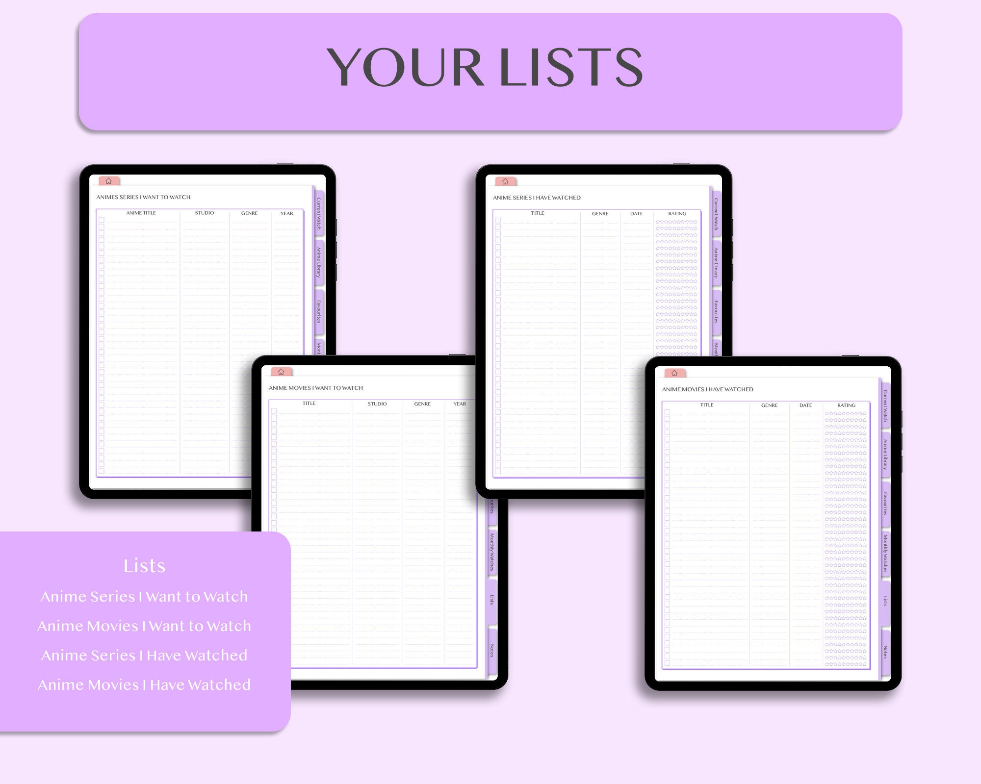 Digital Anime Journal for Goodnotes Anime Reviews Minimal Etsy