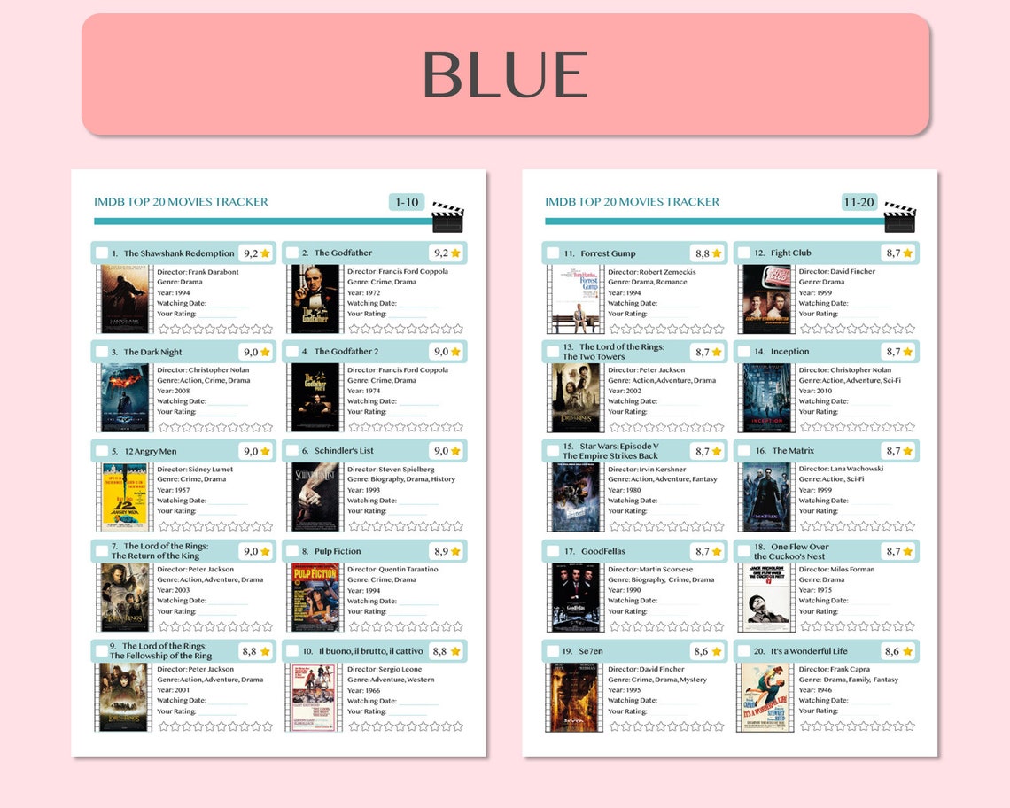 Printable IMDB Movie Tracker, Movie Journal, Movie Log, Movie Bucket ...