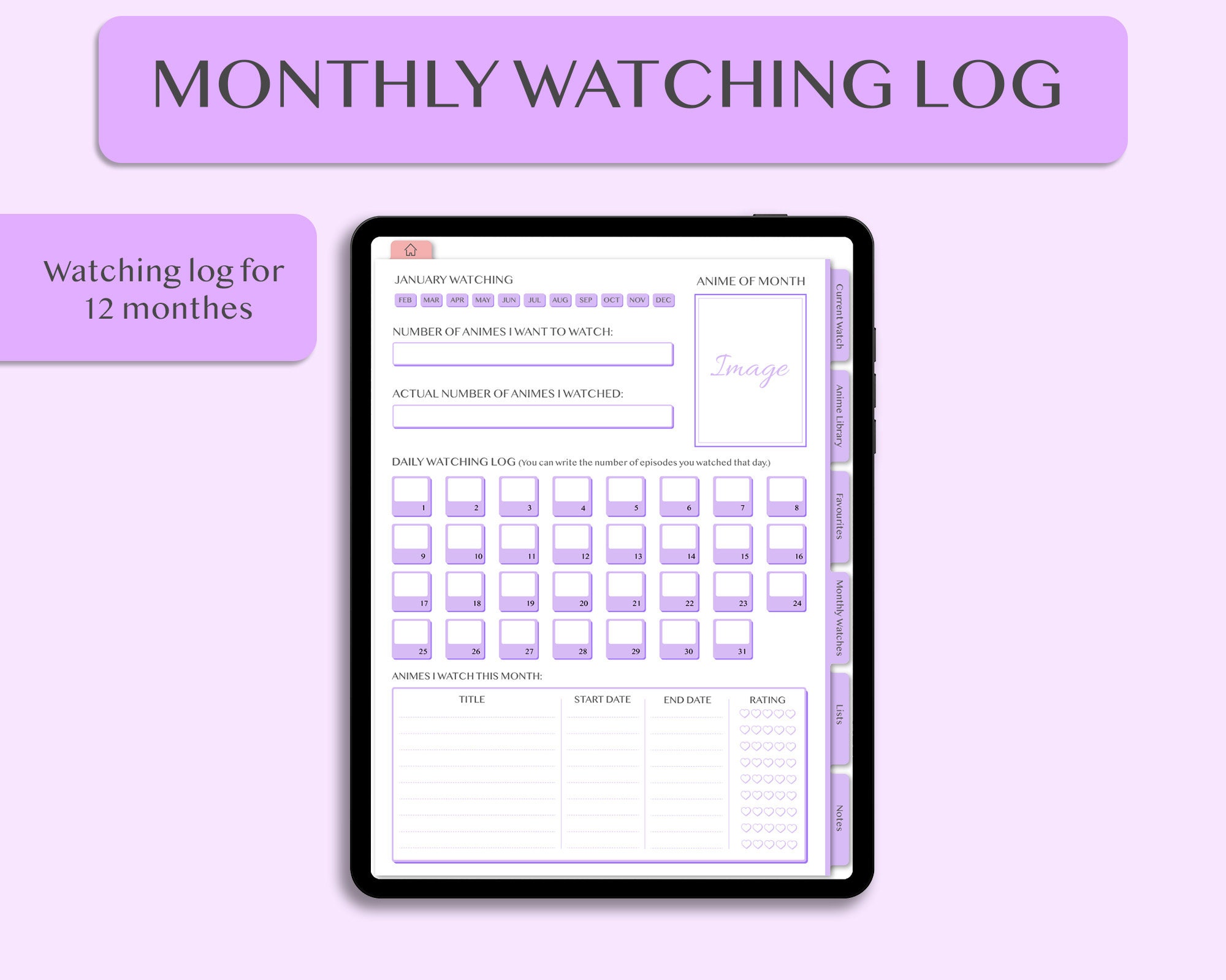 Digital Anime Journal for Goodnotes Anime Reviews Minimal Etsy