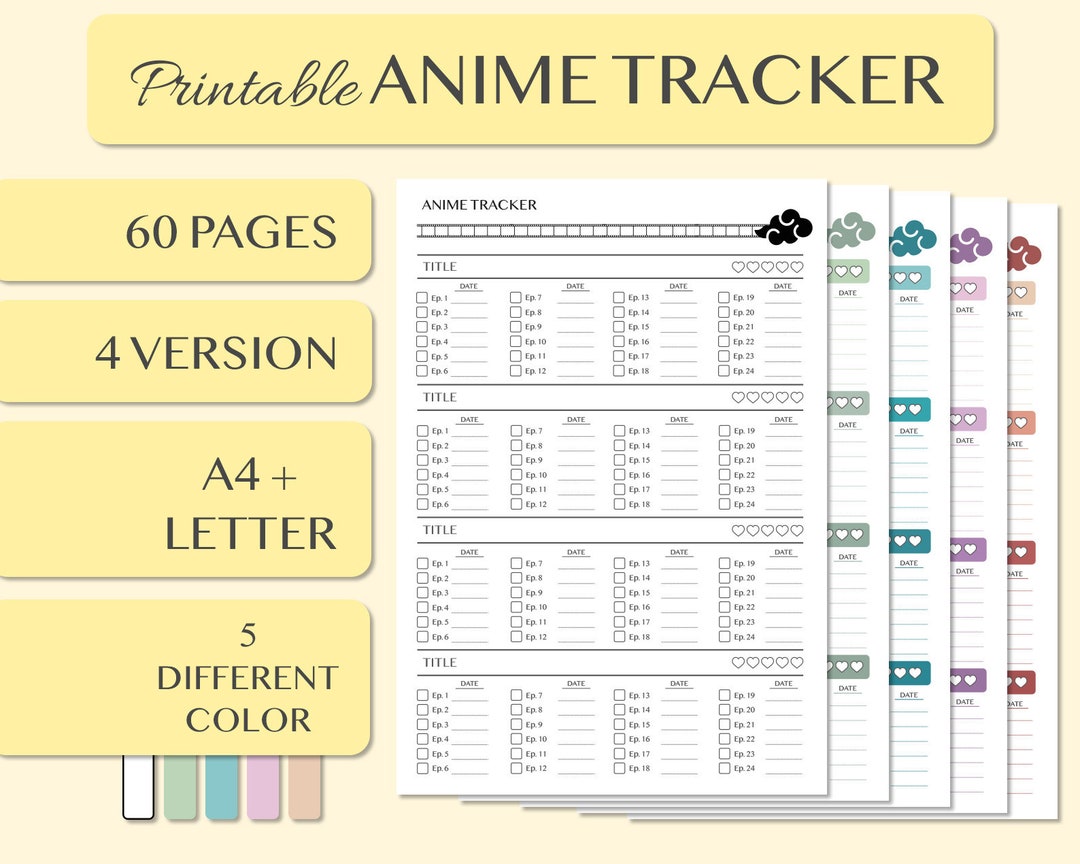 Printable & Fillable Anime Tracker, Anime Log, Watching Planner, Anime