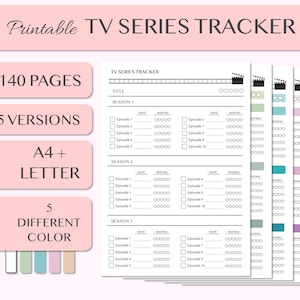 Printable TV Series Tracker for Organizing, TV Show Journal, TV Episode Log, Printable pdf and A4, Letter size, Series to Watch,