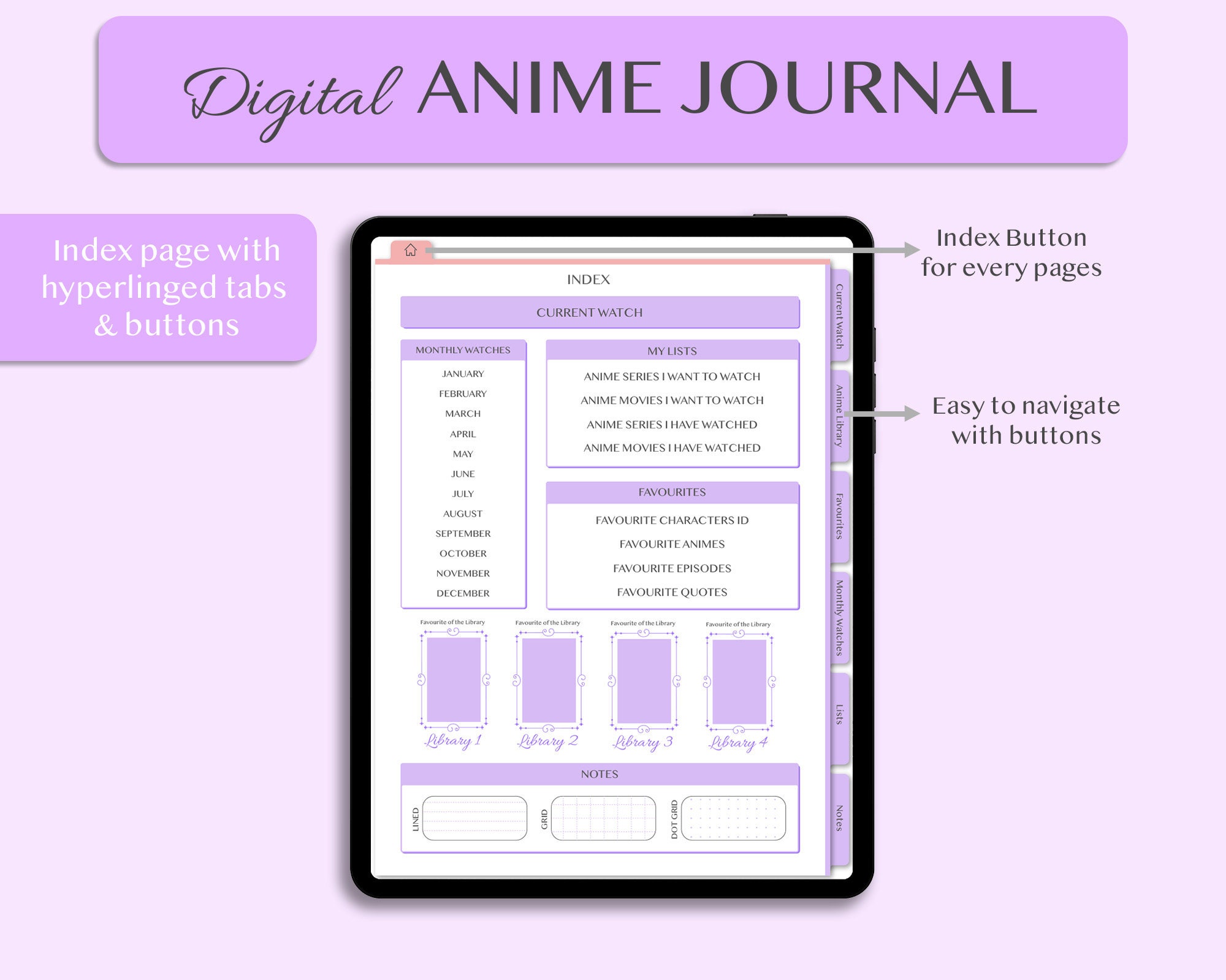 Digital Anime Journal for Goodnotes Anime Reviews Minimal Etsy