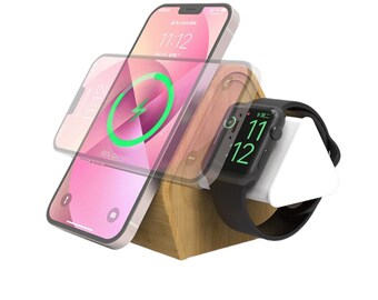 Bamboo Aesthetic Décor Home Gift Tech Present Multi Room Use Charger 3 In 1 iPhone, Smart Watch, Airpods.