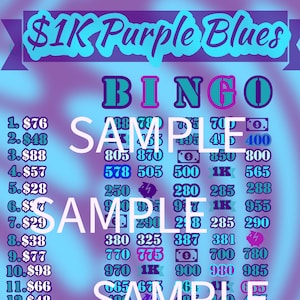 1k WTA Purple Blues Bingo Board- WTA in Every Row