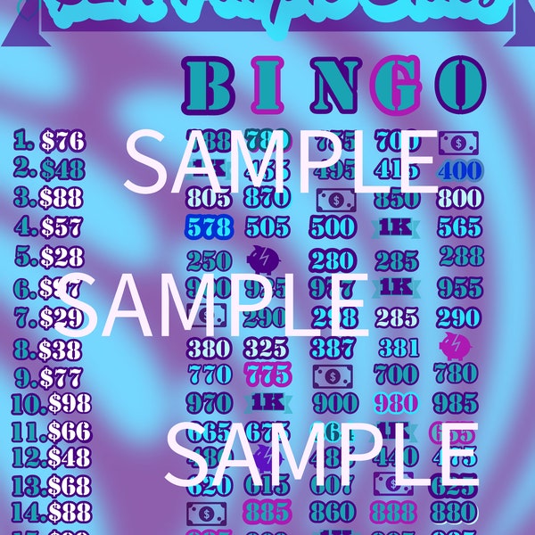 1k WTA Purple Blues Bingo Board- WTA in Every Row