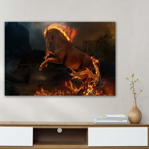 Fiery Horse Tempered Glass Wall Art: Vintage Farmhouse Print