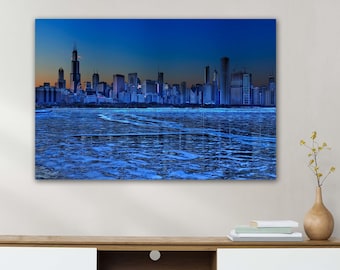 Cityscape Tempered Glass Wall Art: Rainy Night Skyline Decor