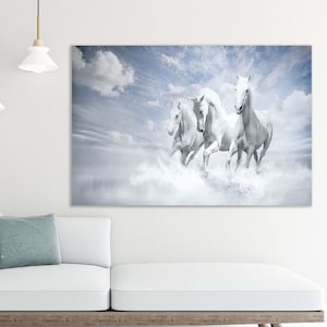White Horses Tempered Glass Wall Art: Modern Farmhouse Decor