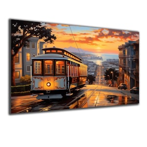 Tempered Glass City View Wall Art: San Francisco Cable Car Decor