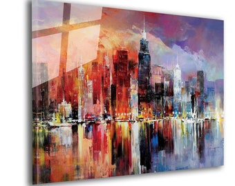 Cityscape Tempered Glass Wall Art: Modern Skyline Decor