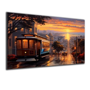 City View Tempered Glass Wall Art: San Francisco Cable Car Decor