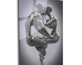 Abstract Couple Tempered Glass Wall Art: Modern Home Decor