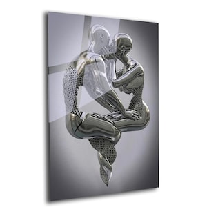 Abstract Couple Tempered Glass Wall Art: Modern Home Decor