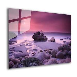 Sunset Beach Tempered Glass Wall Art: Coastal Landscape Decor