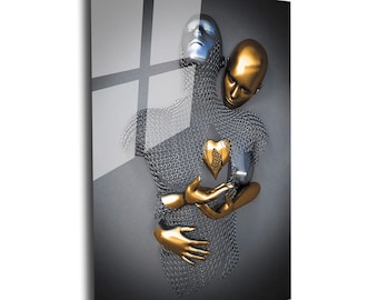 Tempered Glass Sculpture Wall Art: Abstract Thinking Man Decor