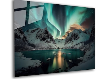 Tempered Glass Panoramic Wall Art: Aurora Borealis Print