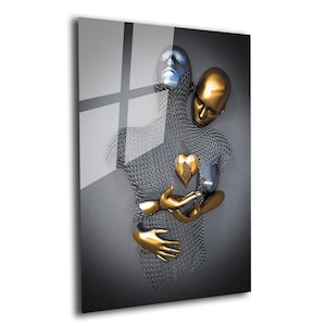 Tempered Glass Sculpture Wall Art: Abstract Thinking Man Decor