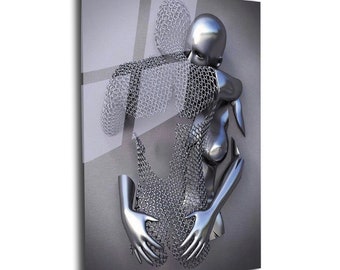 Abstract Couple Tempered Glass Wall Art: Modern Home Decor