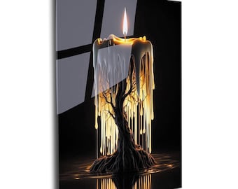 Tempered Glass Wall Art: Candle Tree Print, Mega Size Panoramic Decor